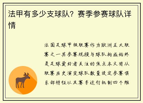 法甲有多少支球队？赛季参赛球队详情